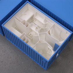 Shipping container accommodation by engineering model-maker