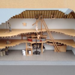 Interactive museum exhibit. Scale model watermill